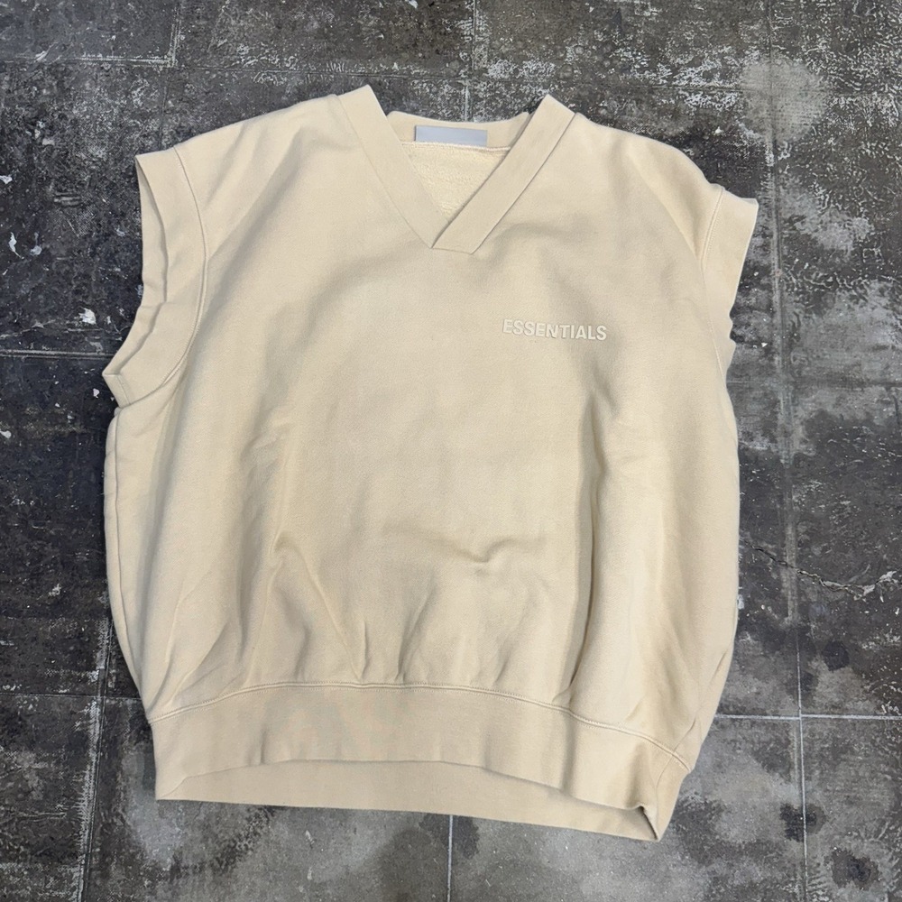 Essentials Fear Of God V-Neck Sleeveless Sweater Vest Tan Beige Pullover Size L